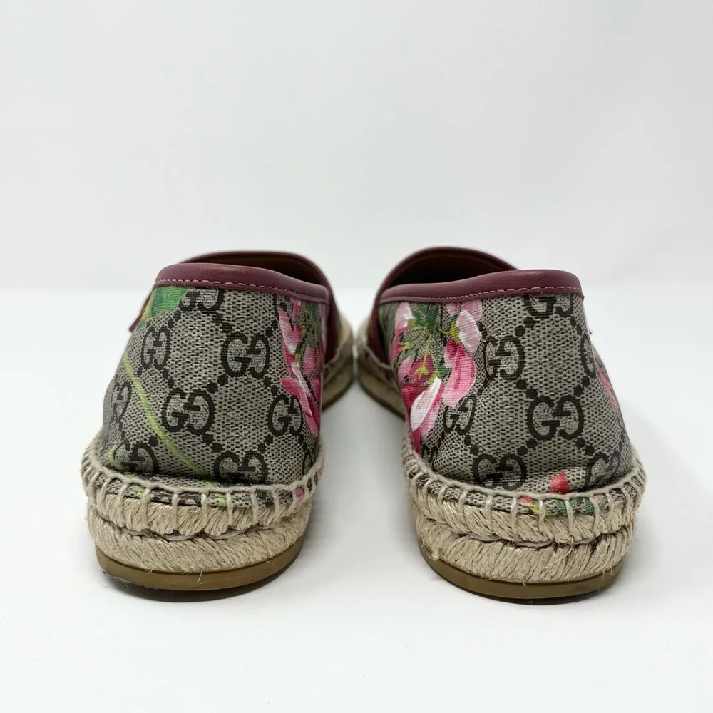Gucci GG Double G Monogram Pink Bloom Floral Flat Espadrilles Shoes Tan 41 11